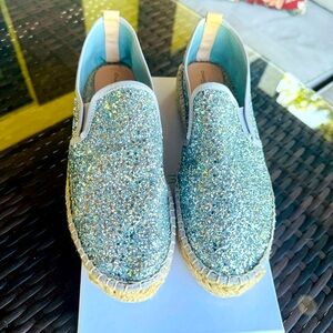 Charles David Sparkly Espadrille Loafers Flat Silver Glitter